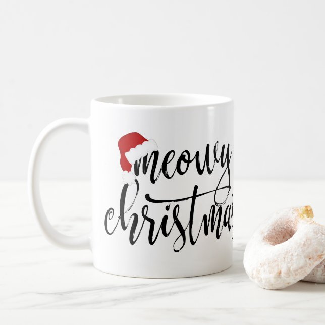 Meowy Weihnachtshandgeschriebenes Skript (mit Kaffeetasse (Mit Donut)