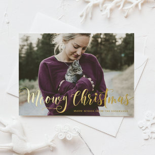 Meowy Weihnachtskalligraphie Modernes Foto Cat Folien Feiertagspostkarte
