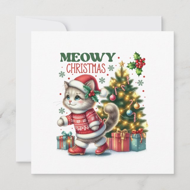 Meowy Weihnachtskarte Einladung (Vorderseite)