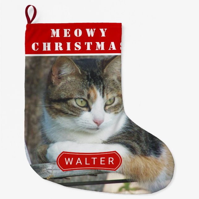 Meowy Weihnachtskatze Haustier Rotes Weihnachtsgeb Großer Weihnachtsstrumpf (Vorderseite)