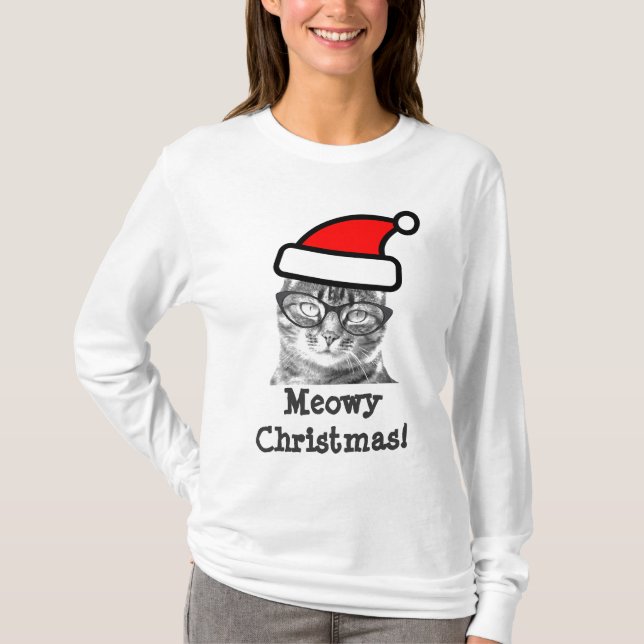 Meowy Weihnachtskatze im Shirt | Niedlich Santa Ki (Vorderseite)