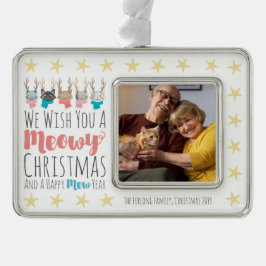 Meowy Weihnachtskatzen + Antlers Holiday Mini Foto Rahmen-Ornament Silber