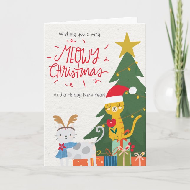 Meowy Weihnachtskatzen Feiertagskarte (Vorderseite)