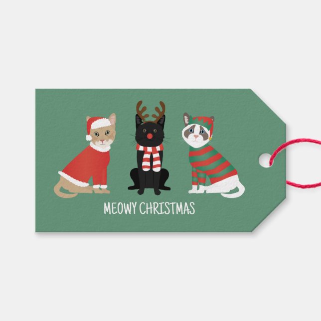 Meowy Weihnachtskatzen Geschenkanhänger (Vorderseite (Horizontal))