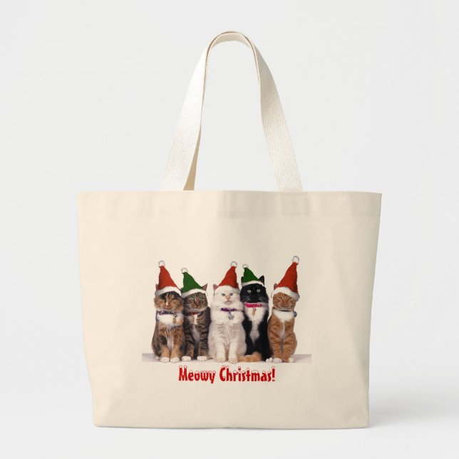 "Meowy Weihnachtskatzen " Jumbo Stoffbeutel (Vorne)
