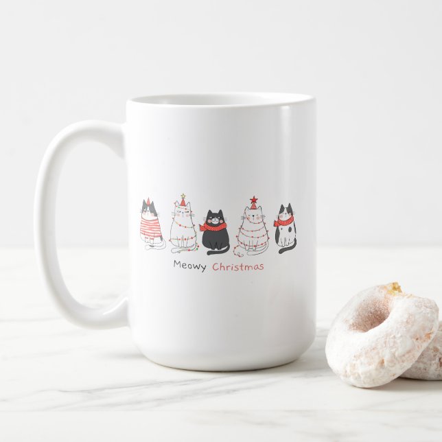 Meowy Weihnachtskatzen Kaffeetasse (Mit Donut)