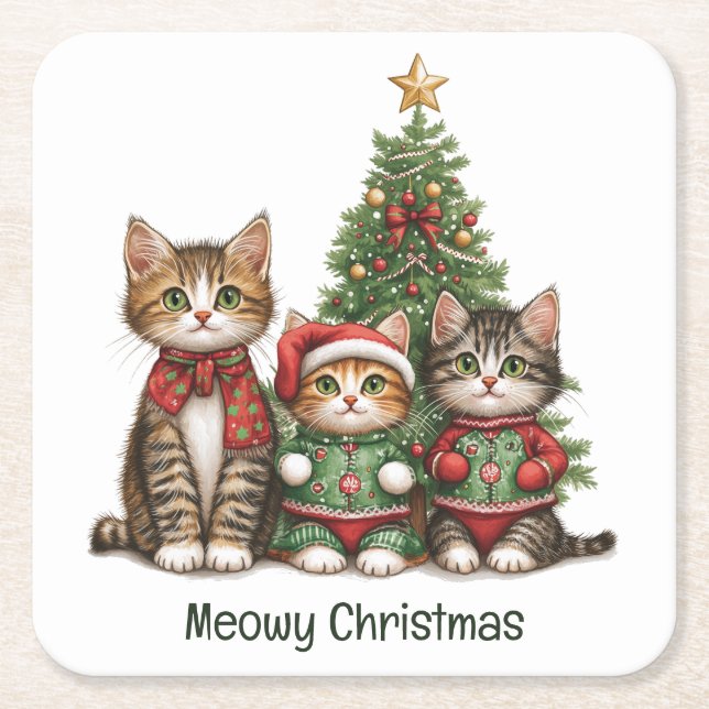 Meowy Weihnachtskatzen Rechteckiger Pappuntersetzer (Vorderseite)