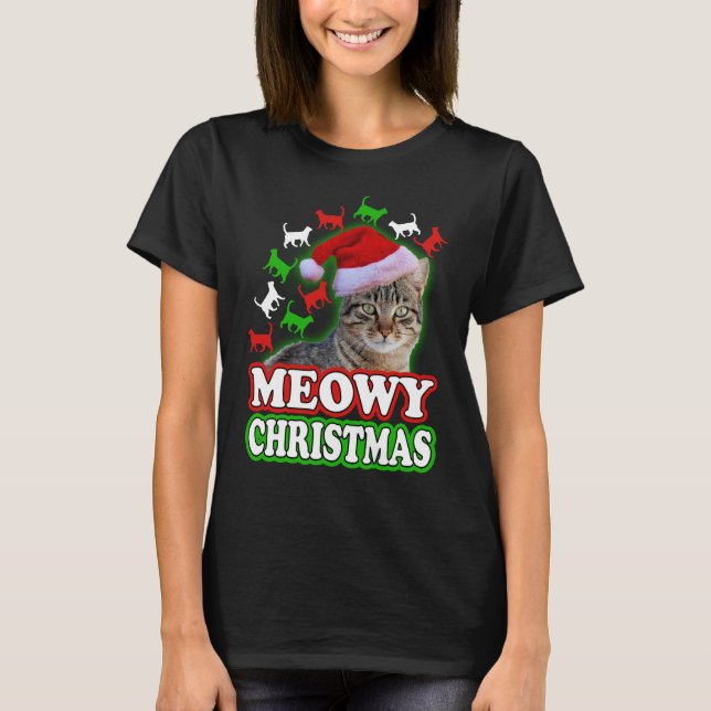 Meowy Weihnachtslustiges Katzen-Shirt T-Shirt (Vorderseite)