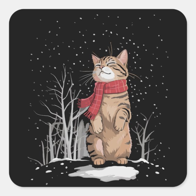 Meowy Xmas Cats Christmas Snow Kitten Funny Gift  Quadratischer Aufkleber (Vorderseite)