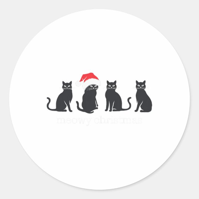 Meowys Christmas Black Cat Weihnachtsmannmützen pr Runder Aufkleber (Vorderseite)