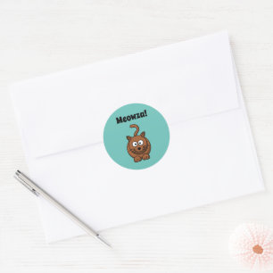 Meowza! Funny Brown Kitty Cat Cartoon Design Runder Aufkleber