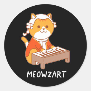 Meowzart Cat Pun Clico Piano Runder Aufkleber