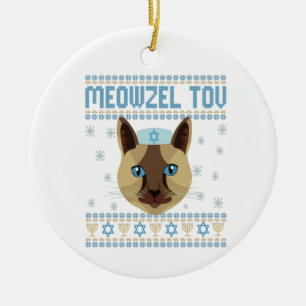 Meowzel Tov Cat Mazel Ugly Hanukkah Sweater Gesche Keramik Ornament