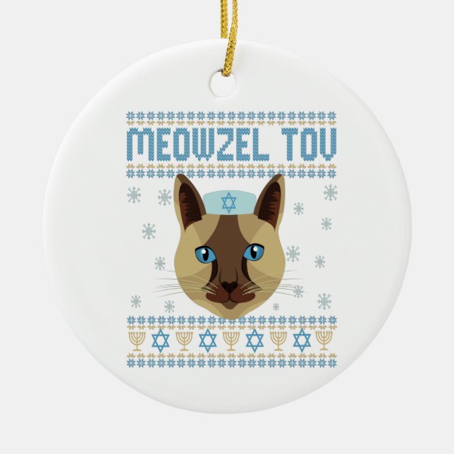 Meowzel Tov Cat Mazel Ugly Hanukkah Sweater Gesche Keramik Ornament (Vorne)