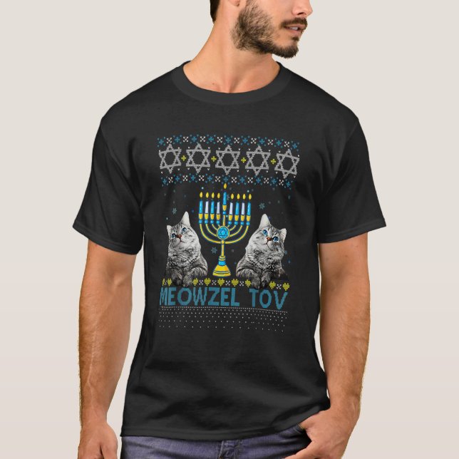 Meowzel Tov Chanukah Jewish Cat Owner Ugly Hanukka T-Shirt (Vorderseite)