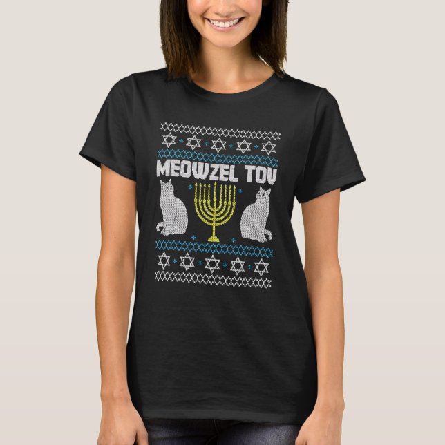Meowzel Tov Chanukah Jüdischer Cat Owner Ugly Hanu T-Shirt (Vorderseite)