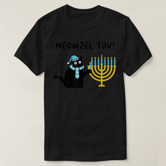 Meowzel Tov Geschenk Black Cat Mazel Tov Menorah F T-Shirt (Design vorne)