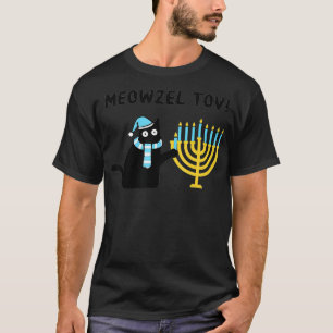 Meowzel Tov Geschenk Black Cat Mazel Tov Menorah F T-Shirt