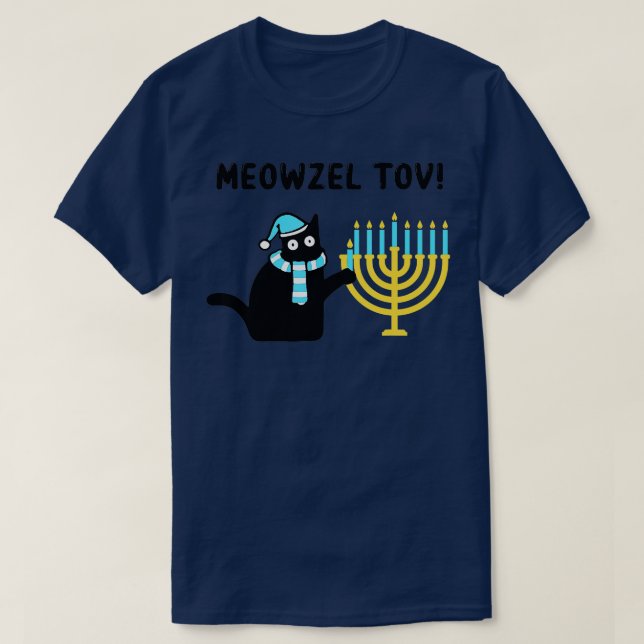 Meowzel Tov Gift Black Cat Mazel Tov Menorah Funny T-Shirt (Design vorne)