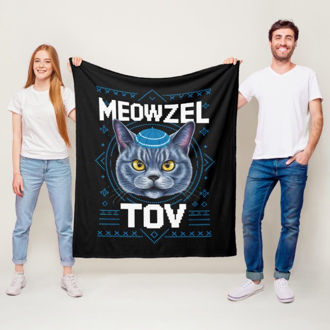 Meowzel Tov Hanukkah Juwish Cat Holiday Fleecedecke (Beispiel)