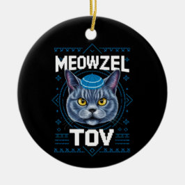 Meowzel Tov Hanukkah Juwish Cat Holiday Keramik Ornament