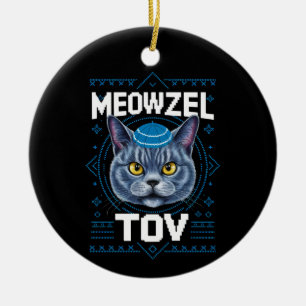 Meowzel Tov Hanukkah Juwish Cat Holiday Keramik Ornament
