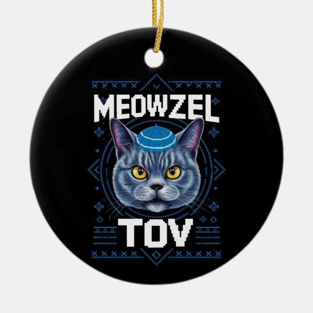 Meowzel Tov Hanukkah Juwish Cat Holiday Keramik Ornament (Vorne)