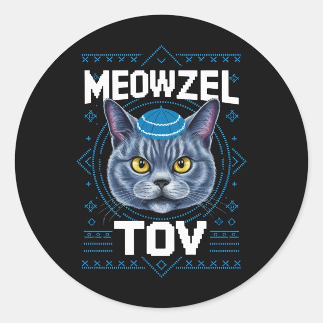 Meowzel Tov Hanukkah Juwish Cat Holiday Runder Aufkleber (Vorderseite)