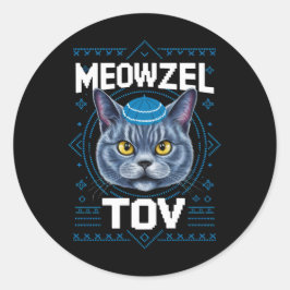 Meowzel Tov Hanukkah Juwish Cat Holiday Runder Aufkleber