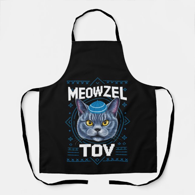Meowzel Tov Hanukkah Juwish Cat Holiday Schürze (Vorderseite)