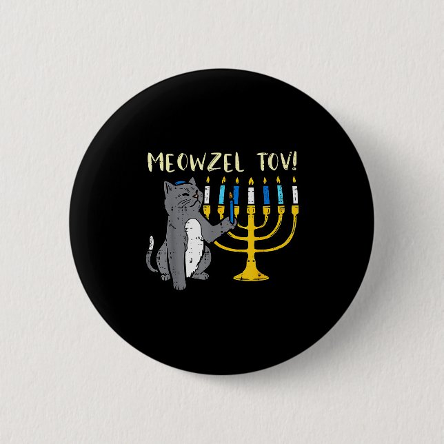 Meowzel Tov Jewish Cat Funny Hanukkah Chanukah Pjs Button (Vorderseite)