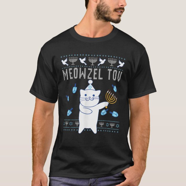 Meowzel Tov Jewish Christmas Cat Funny Ugly Hanukk T-Shirt (Vorderseite)