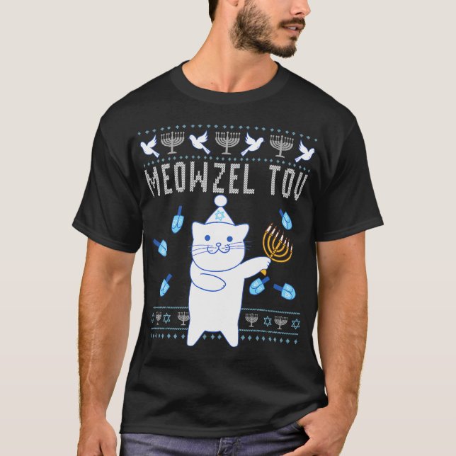 Meowzel Tov Jüdische Weihnachtskatze Funny Ugly T-Shirt (Vorderseite)
