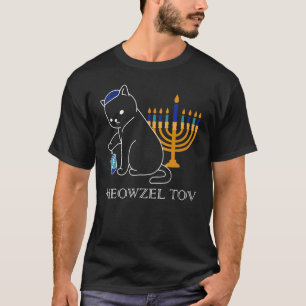 Meowzel Tov T-Shirt Süße Katze Mazel Tov Menora Lu