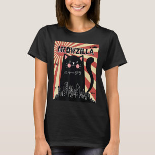 Meowzilla Cat Kitten Japanischer Sunset Vintag Ret T-Shirt