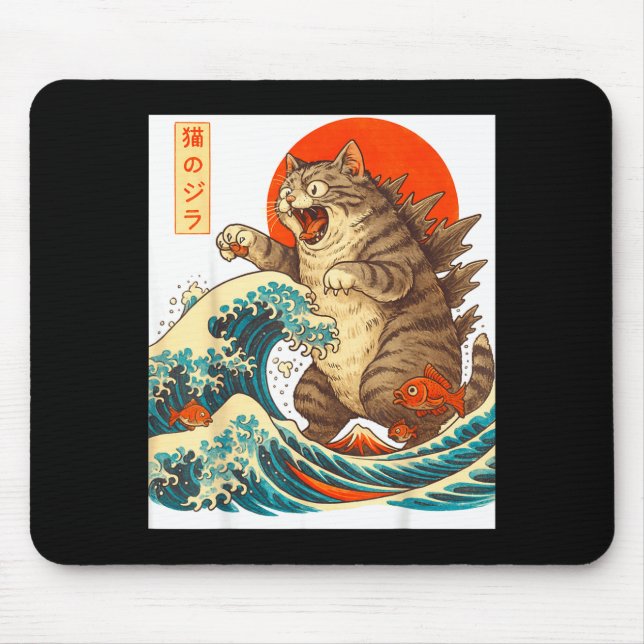 Meowzilla Catzilla Cat Japanese Art Funny For Men  Mousepad (Vorne)