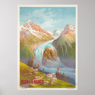 Mer de Glace, Mont Blanc, Savoie Vintage Reise Poster