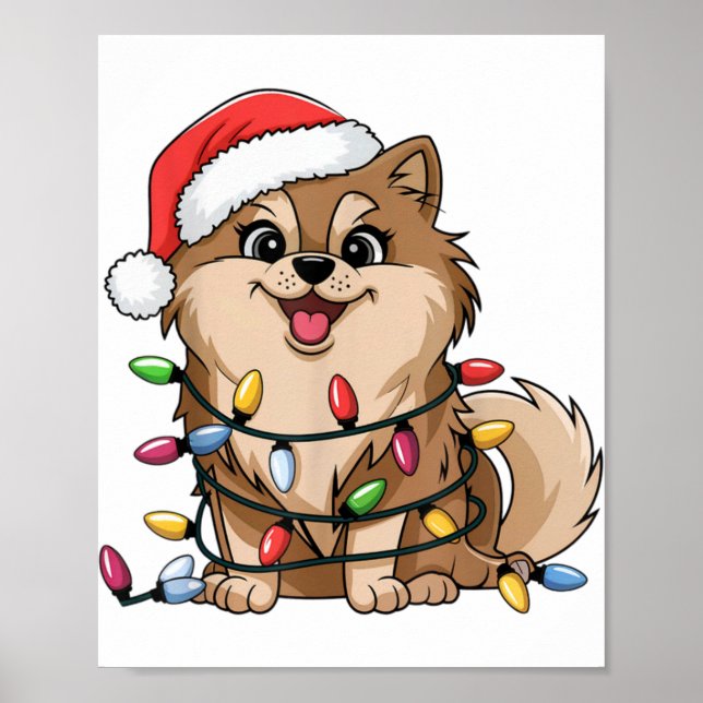 Meranian Christmas Lights Xmas Dogs For Me  Poster (Vorne)