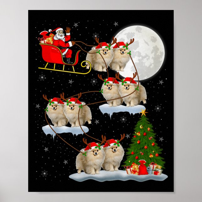 Meranian Dog Santa Sleigh Flying Funny Magical Chr Poster (Vorne)