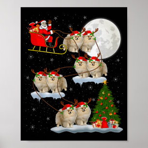 Meranischer Hund Santa Schlitten Fliegend Lustig M Poster