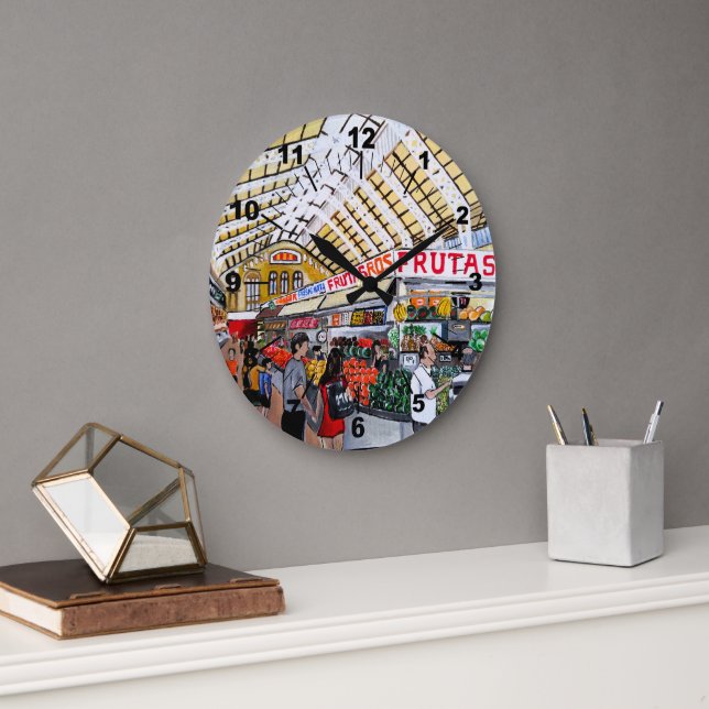 Mercado Central de Valencia Painting by Alfred Fox Große Wanduhr (Büro)