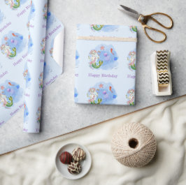 Mercat light Blue Cat mermaid Birthday Geschenkpapier