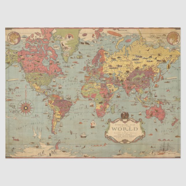 Mercator-Weltkarte Seidenpapier (Vorderseite)