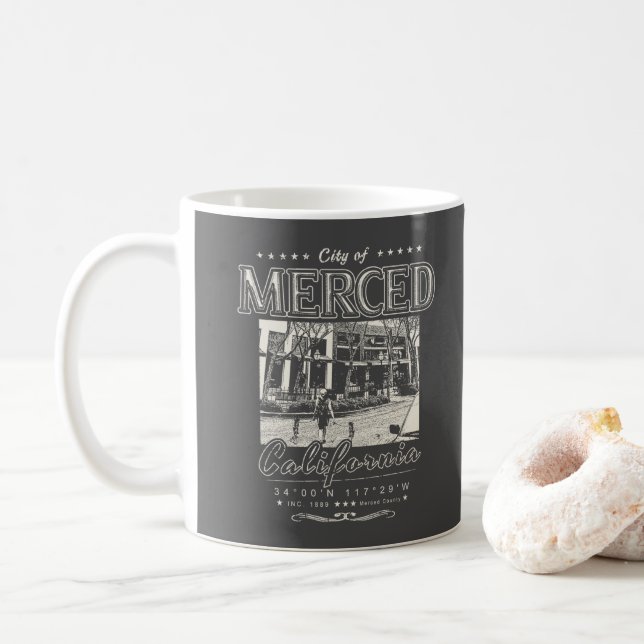 MERCED CITY DOWNTOWWN - KALIFORNIEN VINTAG KAFFEETASSE (Mit Donut)