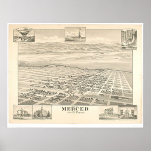 Merced, panoramische Karte 1888 (1062A) CA Poster