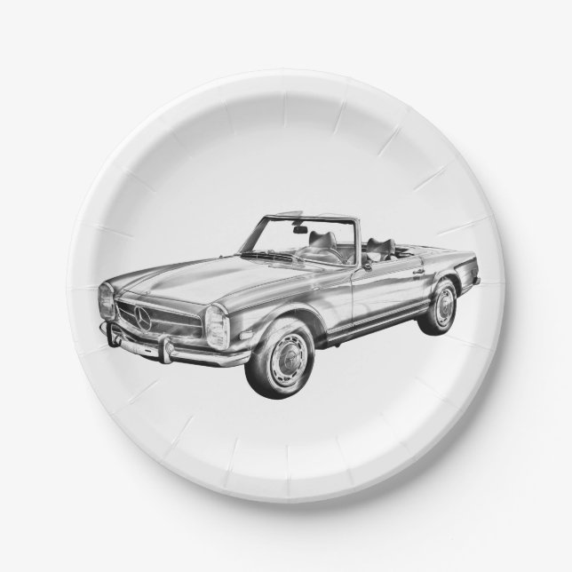 Mercedes Benz 280 SL Cabrio Illustration Pappteller (Vorderseite)
