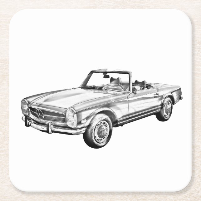 Mercedes Benz 280 SL Cabrio Illustration Rechteckiger Pappuntersetzer (Vorderseite)