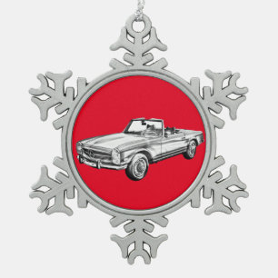 Mercedes Benz 280 SL Cabrio Illustration Schneeflocken Zinn-Ornament