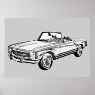 Mercedes Benz 280 SL Konvertible Illustration Poster