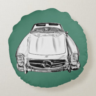Mercedes Benz 300 SL Cabrio Auto Illustration Rundes Kissen